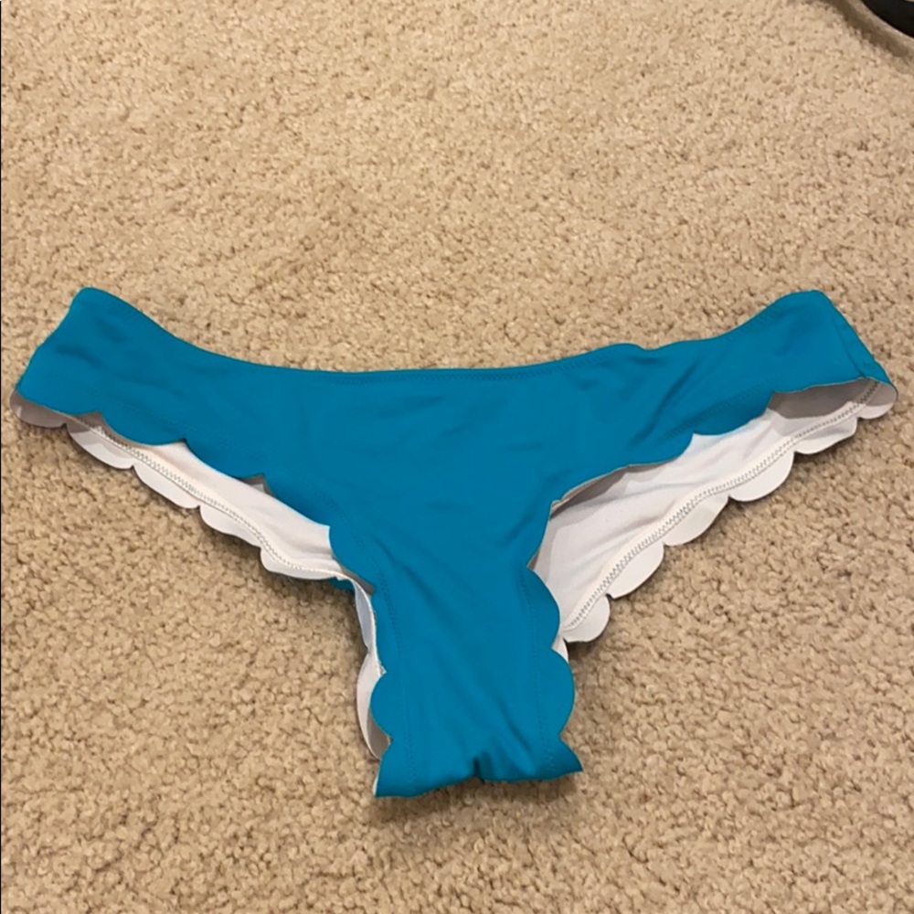 PINK bikini bottom scallop edges blue